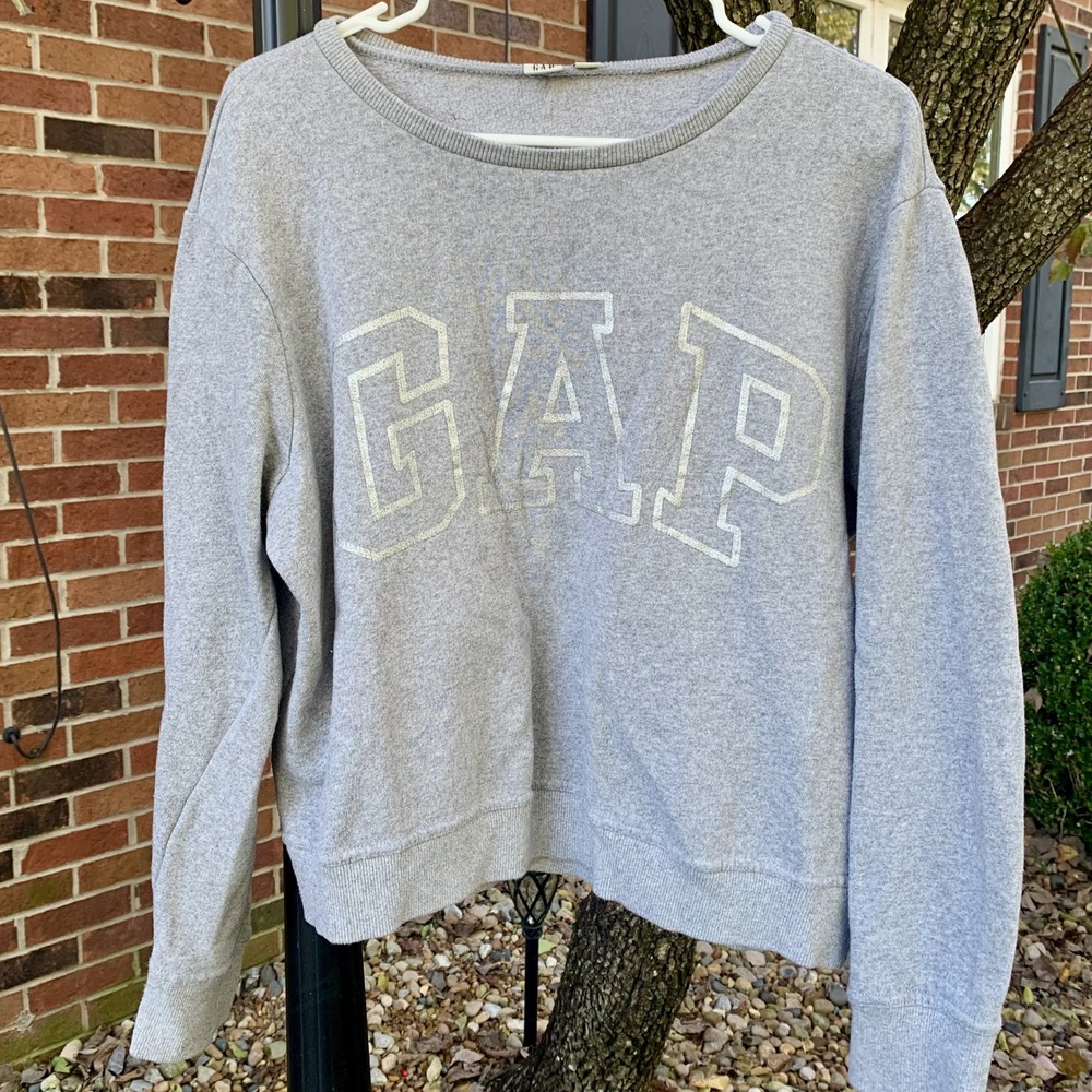 GAP Gray Logo Crew Neck Sweatshirt Pullover Womens XL Extra Large Comfy Casual‎